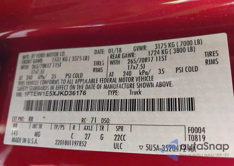 2018 Ford F-150 Xlt z USA, uszkodzony, nr VIN 1FTEW1E5XJKD36176